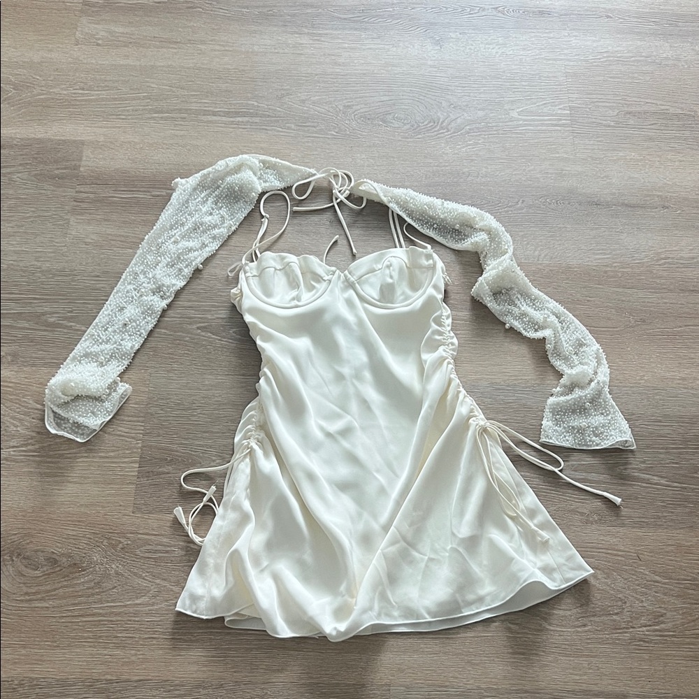 Oh Polly Cream Satin Top with Tie Details